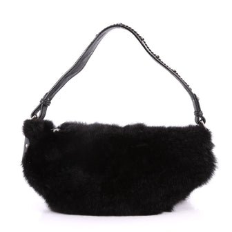 Chanel Outdoor Ligne Hobo Fur with Leather Medium Black 3320802