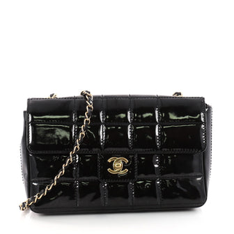 Chanel Chocolate Bar Flap Bag Patent Medium Black 3321001