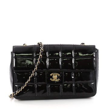 Chanel Chocolate Bar Flap Bag Patent Medium Black 3321001