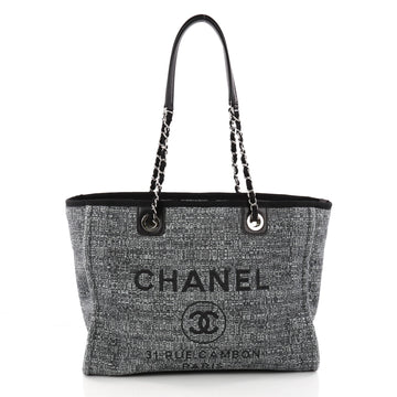 Chanel Deauville Chain Tote Raffia Small Gray 3321102