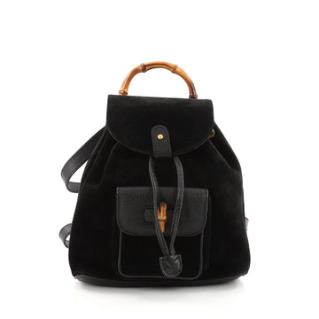 Gucci Vintage Bamboo Backpack Suede Mini Black 3321103