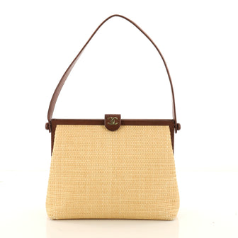 Chanel Vintage Frame Bag Woven Raffia Small Neutral 3321501