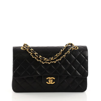 Chanel Vintage Classic Double Flap Bag Quilted Lambskin Medium Black 3325201