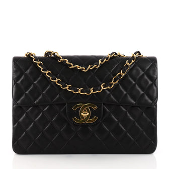 Chanel Vintage Classic Single Flap Bag Quilted Lambskin Maxi Black 3326301