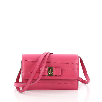 Salvatore Ferragamo Ginny Crossbody Bag Stitched Leather Mini Pink 3326702
