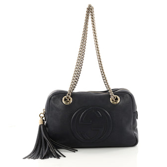 Gucci Soho Chain Zipped Shoulder Bag Leather Small Blue 3327701