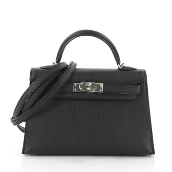 Hermes Kelly Mini II Handbag Black Chevre Chandra with Black 3327901
