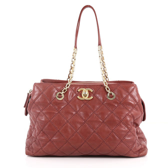 Chanel Retro Chain Zip Satchel Quilted Calfskin Large Red 3328902