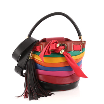 Salvatore Ferragamo Solaria Rainbow Convertible Bucket Bag Striped Leather Small Red 3329501