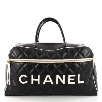 Chanel Vintage Logo Bowler Bag Quilted Lambskin Large Black 3330503