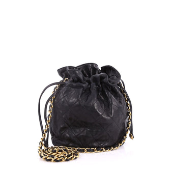 Chanel Vintage Drawstring Bucket Bag Quilted Lambskin Mini Black 3330801