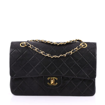Chanel Vintage Classic Double Flap Bag Quilted Lambskin Medium Black 3331001