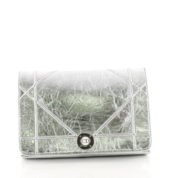 Christian Dior Diorama Clasp Flap Clutch Crinkled Silver 3331204