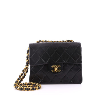 Chanel Vintage Square Classic Single Flap Bag Quilted Lambskin Mini Black 3331401