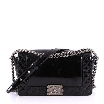 Chanel Reverso Boy Flap Bag Patent Old Medium Black 3332001