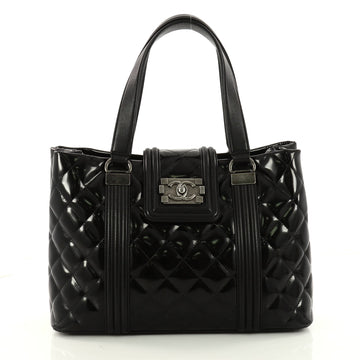 Chanel Boy Tote Quilted Glazed Calfskin Medium Black 3332101