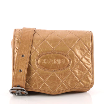 Chanel Vintage Logo Messenger Bag Quilted Aged Calfskin Medium Gold 3333001