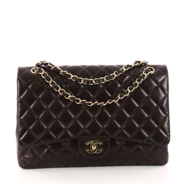 Chanel Classic Double Flap Bag Quilted Lambskin Maxi Brown 3333101