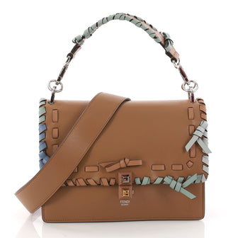 Fendi Kan I Bow Handbag Whipstitch Leather Medium Brown 3334103