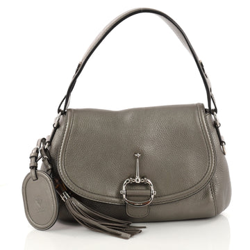 Gucci Techno Horsebit Flap Hobo Leather Medium Silver 3334301