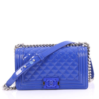 Chanel Boy Flap Bag Quilted Patent Old Medium Blue 3336401