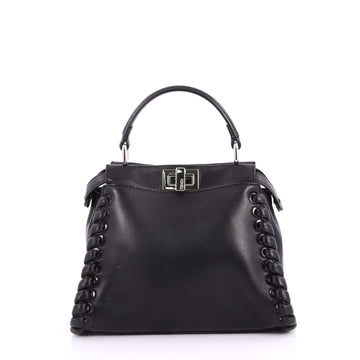 Fendi Peekaboo Handbag Whipstitch Leather Mini Black 3337601