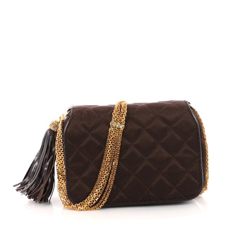 Chanel Vintage Tassel Flap Bag Quilted Satin Small Brown 3338510