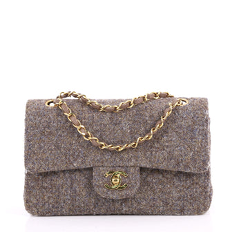 Chanel Vintage Classic Double Flap Bag Quilted Tweed Small Gray 3338511