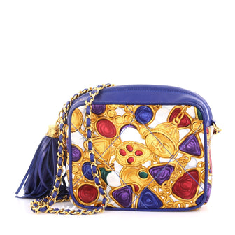 Chanel Vintage Tassel Camera Bag Printed Silk with Leather Mini Blue 3338516