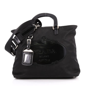 Prada Logo Convertible Zip Tote Tessuto and Leather Large Black 3338529