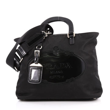 Prada Logo Convertible Zip Tote Tessuto and Leather Large Black 3338529
