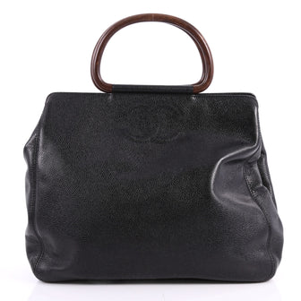 Chanel Vintage Wooden Ring Tote Caviar Medium Black 3338544