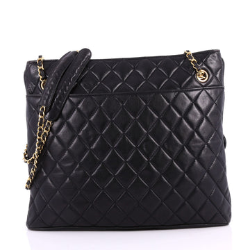 Chanel Vintage Zipped Chain Tote Quilted Leather Large Black 3338545