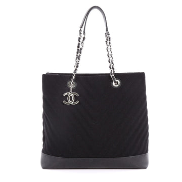 Chanel CC Charm Shopping Tote Chevron Jersey with Caviar Large Black 3339502