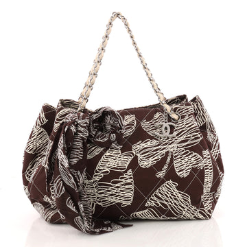 Chanel CC Charm Accordion Tote Quilted Printed Canvas Medium Brown 3339702