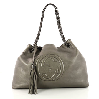 ucci Soho Chain Strap Shoulder Bag Leather Large Gray 3340901