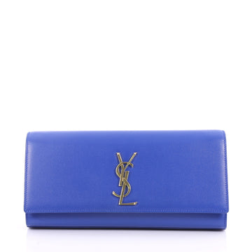 Saint Laurent Classic Monogram Clutch Leather Long Blue 3344002