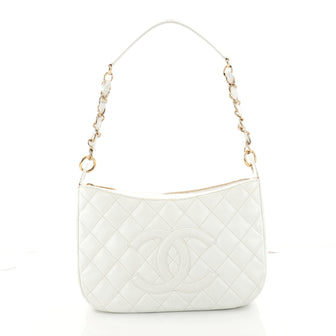 Chanel Timeless CC Chain Shoulder Bag Quilted Caviar Medium White 3346101
