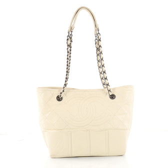 Chanel Shopping In Moscow Tote Quilted Distressed Leather Small White 3346103