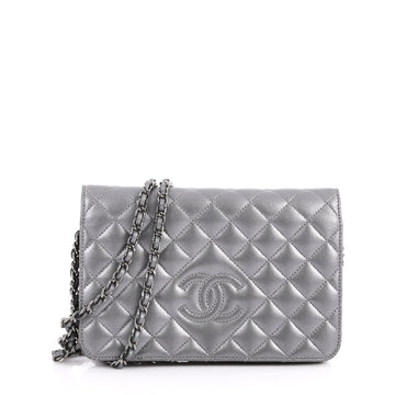 Chanel Diamond CC Wallet on Chain Quilted Lambskin Gray 3349303