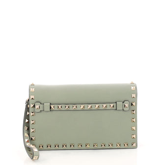 Valentino Rockstud Flap Clutch Leather Small Green 3350901