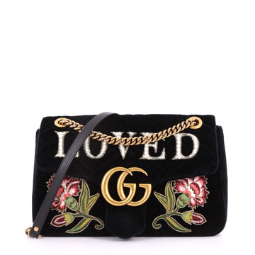 Gucci GG Marmont Flap Bag Embroidered Matelasse Velvet  Black 3354302