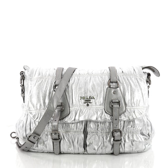 Prada Gaufre Messenger Bag Nappa Leather Large Silver 3354803