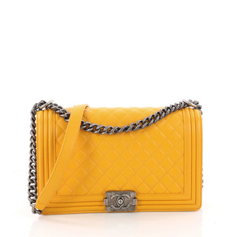 Chanel Boy Flap Bag Quilted Lambskin New Medium Yellow 3355101