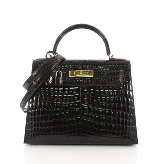 Hermes Kelly Handbag Black Niloticus Crocodile with Gold Black 3355301