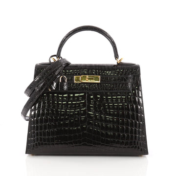 Hermes Kelly Handbag Black Niloticus Crocodile with Gold Black 3355301