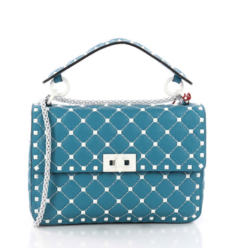 Valentino Rockstud Spike Flap Bag Quilted Leather Medium Blue 3355602