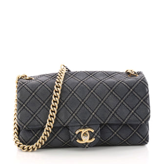 Chanel Metallic Stitch Flap Bag Quilted Leather Small Blue 3358202