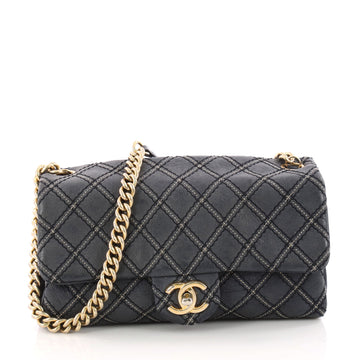 Chanel Metallic Stitch Flap Bag Quilted Leather Small Blue 3358202