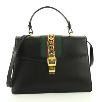 Gucci Sylvie Top Handle Bag Leather Medium Black 3359201